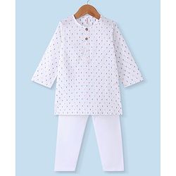 Babyhug 100%  Cotton Woven Kurta & Pyjama Set With Dots Pattern Print - White