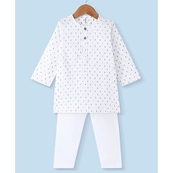 Babyhug 100%  Cotton Woven Kurta & Pyjama Set With Dots Pattern Print - White