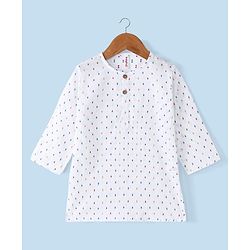 Babyhug 100%  Cotton Woven Kurta & Pyjama Set With Dots Pattern Print - White