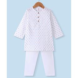 Babyhug 100%  Cotton Woven Kurta & Pyjama Set With Dots Pattern Print - White