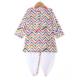 Babyhug 100% Cotton Woven Full Sleeves Kurta & Dhoti Set With Chevron Print - Multicolor