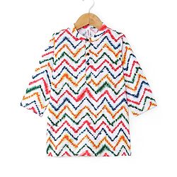 Babyhug 100% Cotton Woven Full Sleeves Kurta & Dhoti Set With Chevron Print - Multicolor