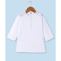 Babyhug 100% Cotton Woven Schiffly Full Sleeves Kurta & Pyjama Set Solid Colour - White