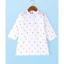 Babyhug 100% Cotton Woven Embroidered Full Sleeves Kurta Pyjama Set Solid Colour - White