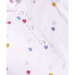 Babyhug 100% Cotton Woven Embroidered Full Sleeves Kurta Pyjama Set Solid Colour - White