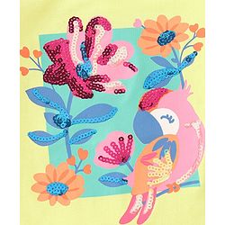 Babyhug 100% Cotton Knit Half Sleeves Top with Floral & Bird Graphics - Yellow