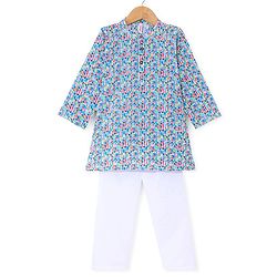 Babyhug 100% Cotton Woven Full Sleeves Kurta & Pyjama Set With Bricks Print - Multicolour