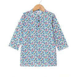 Babyhug 100% Cotton Woven Full Sleeves Kurta & Pyjama Set With Bricks Print - Multicolour