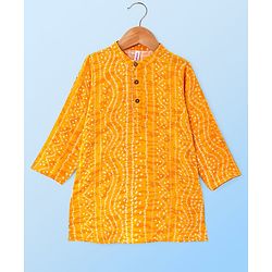 Babyhug 100% Cotton Woven Full Sleeves Bandhani Print Kurta Pyjama Set - Yellow