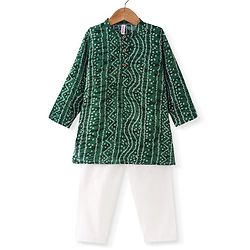 Babyhug Cotton Woven Full Sleeves Bandhani Print Kurta Pyjama Set - Green