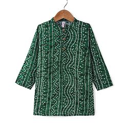 Babyhug Cotton Woven Full Sleeves Bandhani Print Kurta Pyjama Set - Green