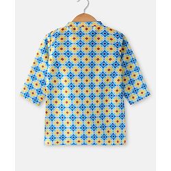 Babyhug 100% Cotton Woven Full Sleeves Kurta & Dhoti Set With Hand Block Print -Multicolour