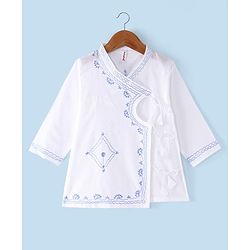 Babyhug 100% Cotton Woven Angarakha Full Sleeves Embroidered Kurta & Dhoti Set -White & Blue