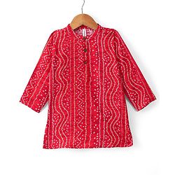Babyhug 100% Cotton Woven Full Sleeves Bandhani Printed Kurta Pajama Set - Red