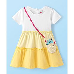 Babyhug Cotton Knit Half Sleeves Tiered Frock with Pineapple Patch - Yellow