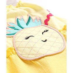 Babyhug Cotton Knit Half Sleeves Tiered Frock with Pineapple Patch - Yellow