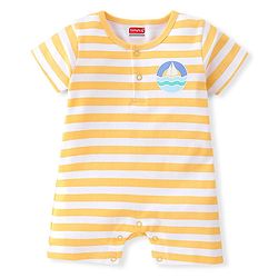 Babyhug 100% Cotton Half Sleeves Striped Romper Pack Of 2 - Multicolor