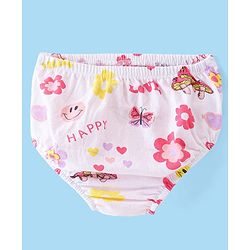 Babyhug Single Jersey Knit Half Sleeves Frock with Bloomer Floral & Heart Print - White