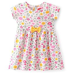Babyhug 100% Cotton Single Jersey Knit Half Sleeves Frock Floral Print Pack Of 2 - Pink & Red