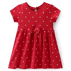 Babyhug 100% Cotton Single Jersey Knit Half Sleeves Frock Floral Print Pack Of 2 - Pink & Red