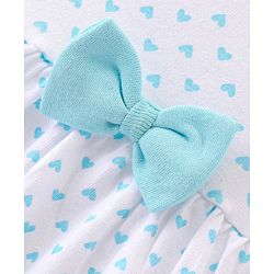 Babyhug 100% Cotton Knit Single Jersey Half Sleeves Frock With Heart Print & Bow Applique - White