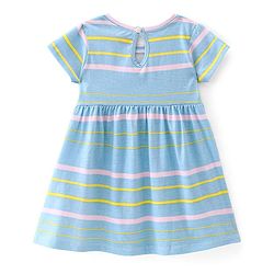 Babyhug Cotton Knit Half Sleeves Solid & Striped Frocks Pack of 2 - Yellow & Blue