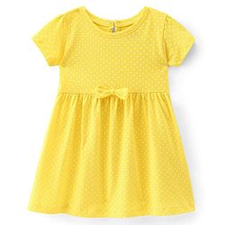Babyhug Cotton Knit Half Sleeves Solid & Striped Frocks Pack of 2 - Yellow & Blue