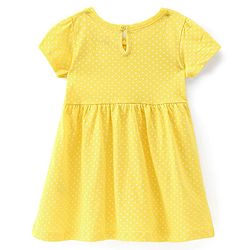 Babyhug Cotton Knit Half Sleeves Solid & Striped Frocks Pack of 2 - Yellow & Blue