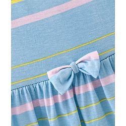 Babyhug Cotton Knit Half Sleeves Solid & Striped Frocks Pack of 2 - Yellow & Blue