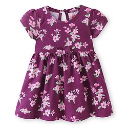 Babyhug Single Jersey Knit Half Sleeves Frock With Floral Print - Purple