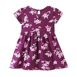 Babyhug Single Jersey Knit Half Sleeves Frock With Floral Print - Purple