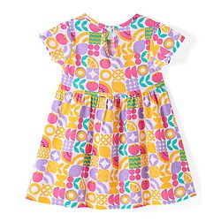 Babyhug Single Jersey Knit Half Sleeves Frock with Apple Print - White