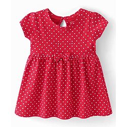 Babyhug Single Jersey Knit Half Sleeves Frock Stripes & Polka Dot Print Pack Of 2 - Red & Blue