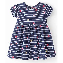 Babyhug Single Jersey Knit Half Sleeves Frock Stripes & Polka Dot Print Pack Of 2 - Red & Blue