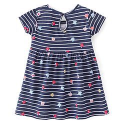 Babyhug Single Jersey Knit Half Sleeves Frock Stripes & Polka Dot Print Pack Of 2 - Red & Blue