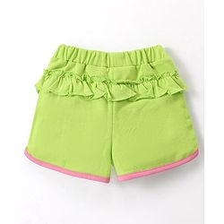 Babyhug Disney Cotton Knit Frill Sleeves T-Shirt & Shorts Set With Minnie Mouse Graphics - Pink & Green
