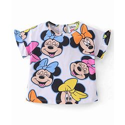 Babyhug Disney Cotton Knit Half Sleeves Frill Detailing T-Shirt Minnie Mouse Print & Shorts - White & Pink