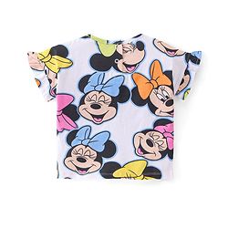 Babyhug Disney Cotton Knit Half Sleeves Frill Detailing T-Shirt Minnie Mouse Print & Shorts - White & Pink
