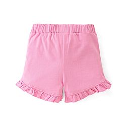Babyhug Disney Cotton Knit Half Sleeves Frill Detailing T-Shirt Minnie Mouse Print & Shorts - White & Pink