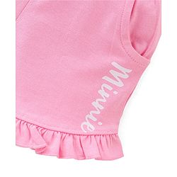 Babyhug Disney Cotton Knit Half Sleeves Frill Detailing T-Shirt Minnie Mouse Print & Shorts - White & Pink