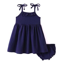 Babyhug 100% Cotton Single Jersey Knit Sleeveless Singlet Frock With Bloomer Solid Colour - Navy Blue