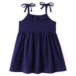 Babyhug 100% Cotton Single Jersey Knit Sleeveless Singlet Frock With Bloomer Solid Colour - Navy Blue