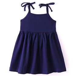 Babyhug 100% Cotton Single Jersey Knit Sleeveless Singlet Frock With Bloomer Solid Colour - Navy Blue