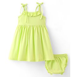 Babyhug Cotton Knit Sleeveless Solid Colour Frock with Bloomer - Lime