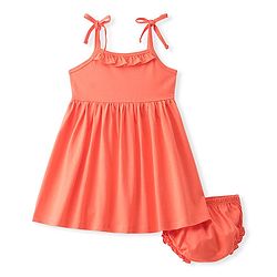 Babyhug 100% Cotton Single Jersey Knit Sleeveless Solid Color Frock With Bloomer - Orange