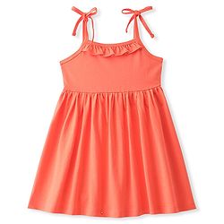 Babyhug 100% Cotton Single Jersey Knit Sleeveless Solid Color Frock With Bloomer - Orange