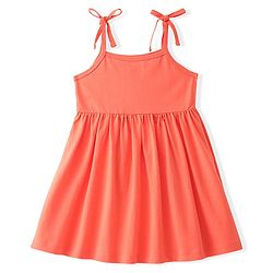 Babyhug 100% Cotton Single Jersey Knit Sleeveless Solid Color Frock With Bloomer - Orange