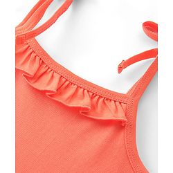 Babyhug 100% Cotton Single Jersey Knit Sleeveless Solid Color Frock With Bloomer - Orange