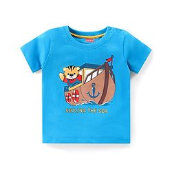 Babyhug Cotton Knit Half Sleeves Bear Printed T-Shirt & Short Set - Blue & Orange