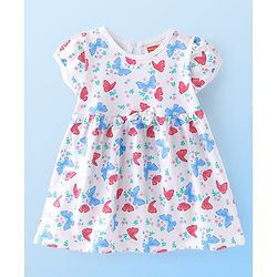 Babyhug Single Jersey Half Sleeves Frock with Bloomer Floral & Butterfly Print - White